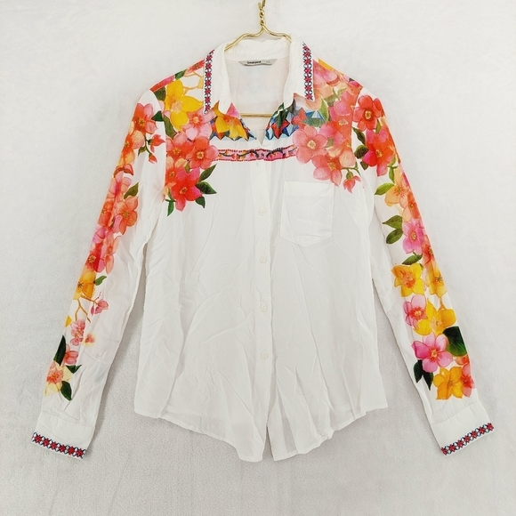 Desigual White Floral Laurene Summer Boho Shirt Blouse P6510 - Picture 2 of 9